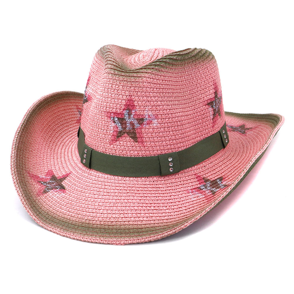 웨스턴 카우보이 모자 남성 여성 레트로 밀짚 모자 여름 태양 모자 야외 양산 비치 모자 솜브레로 파나마 모자